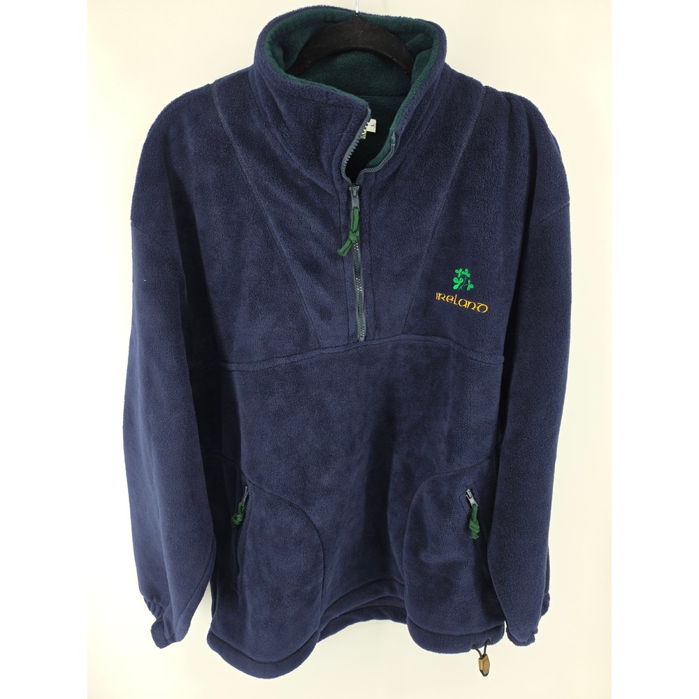 Quills Woollen Market Ireland Fleece Pullover Navy Blue Quarter Zip Mens Large